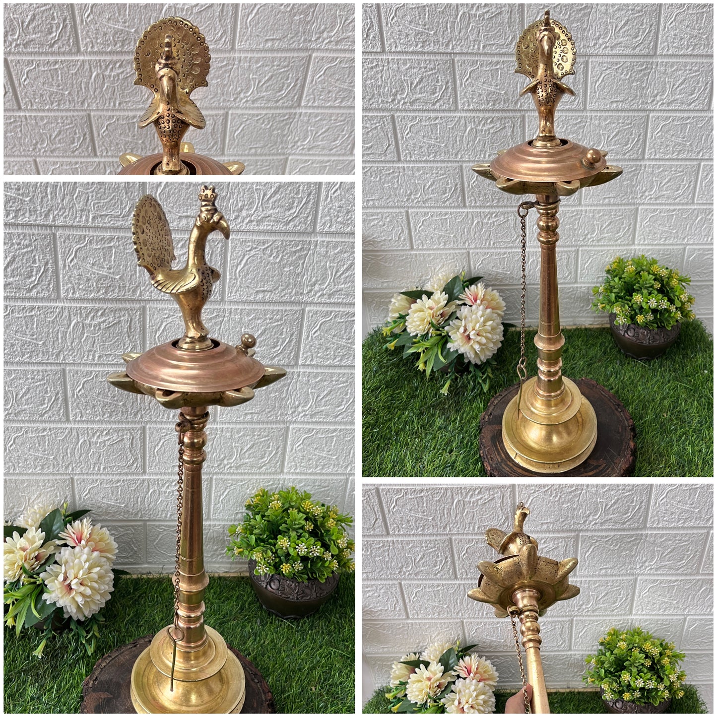 Brass Peacock Samay - Antique 7 Wicks Oil Lamp