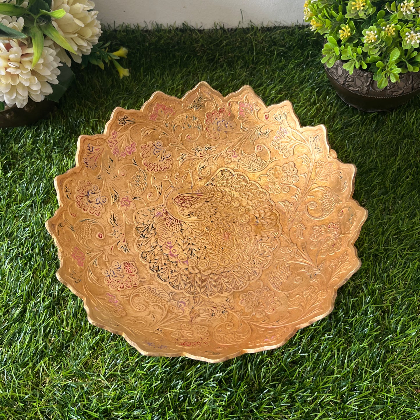 Antique Brass Engraved Fruit Bowl