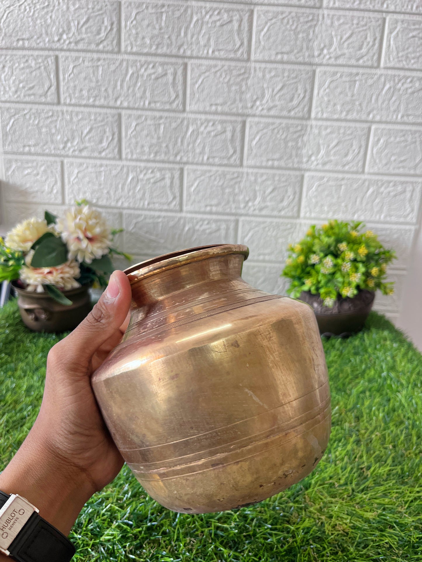 Brass Kalash with Glass - Antique Lota With Pela