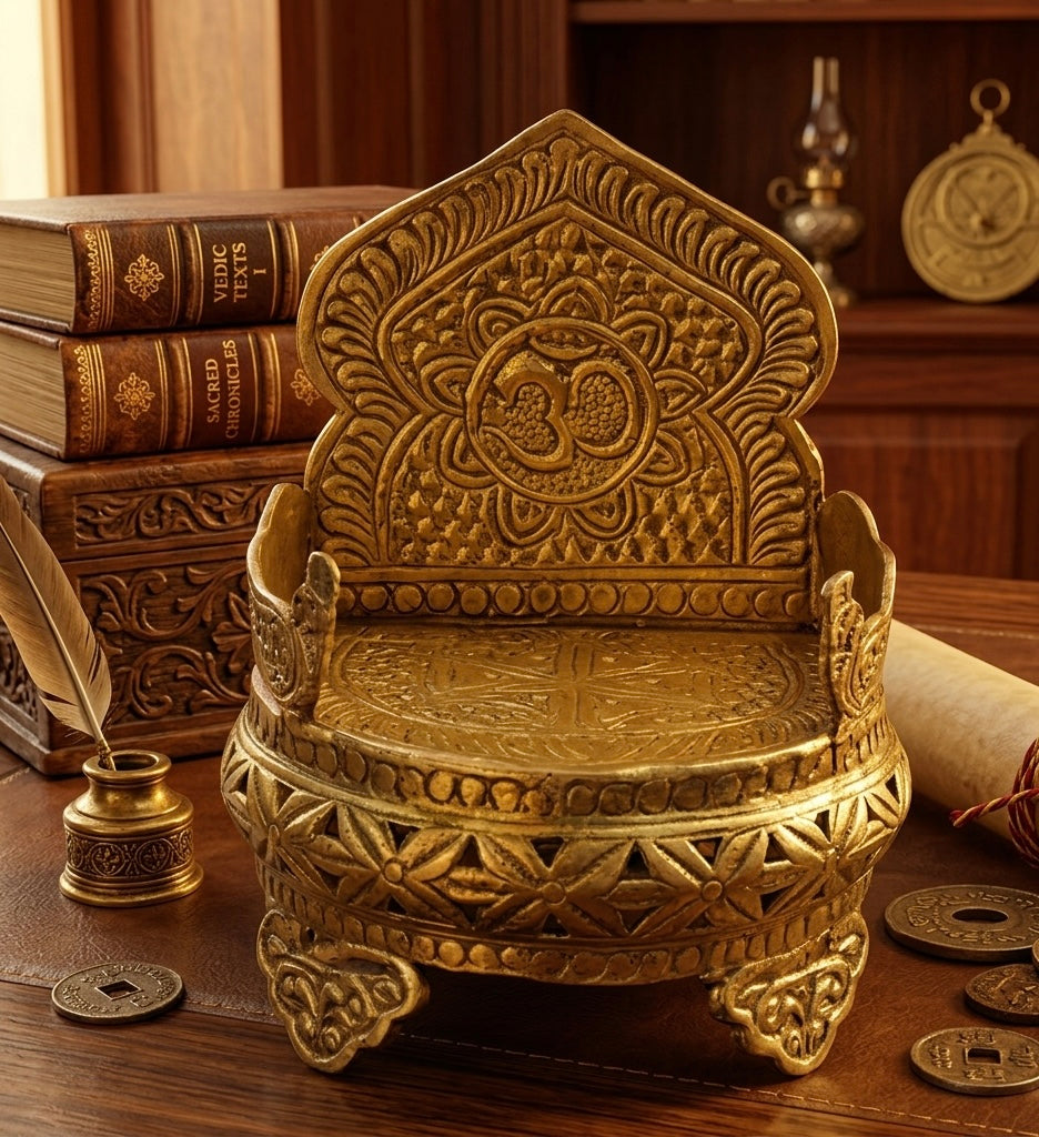 1990 Antique Brass Handmade Singhasan Small | Traditional Decorative Brass Throne - Bombay Antiques