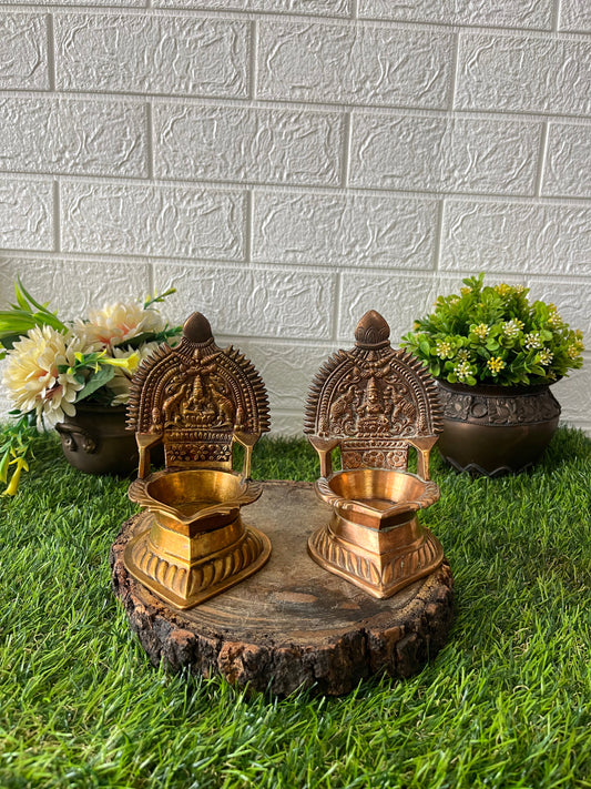 Brass Engraved Diya In Pair -Antique Oil Lamp