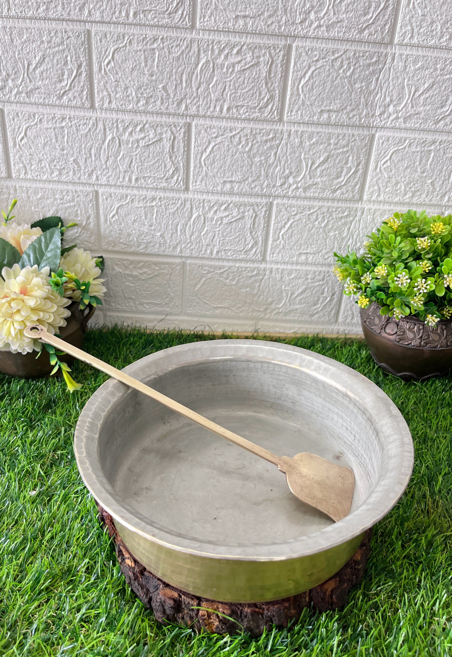 Brass Langadi With Ladle By Bombay Antiques - Antique Cooking Bowl and Spoon