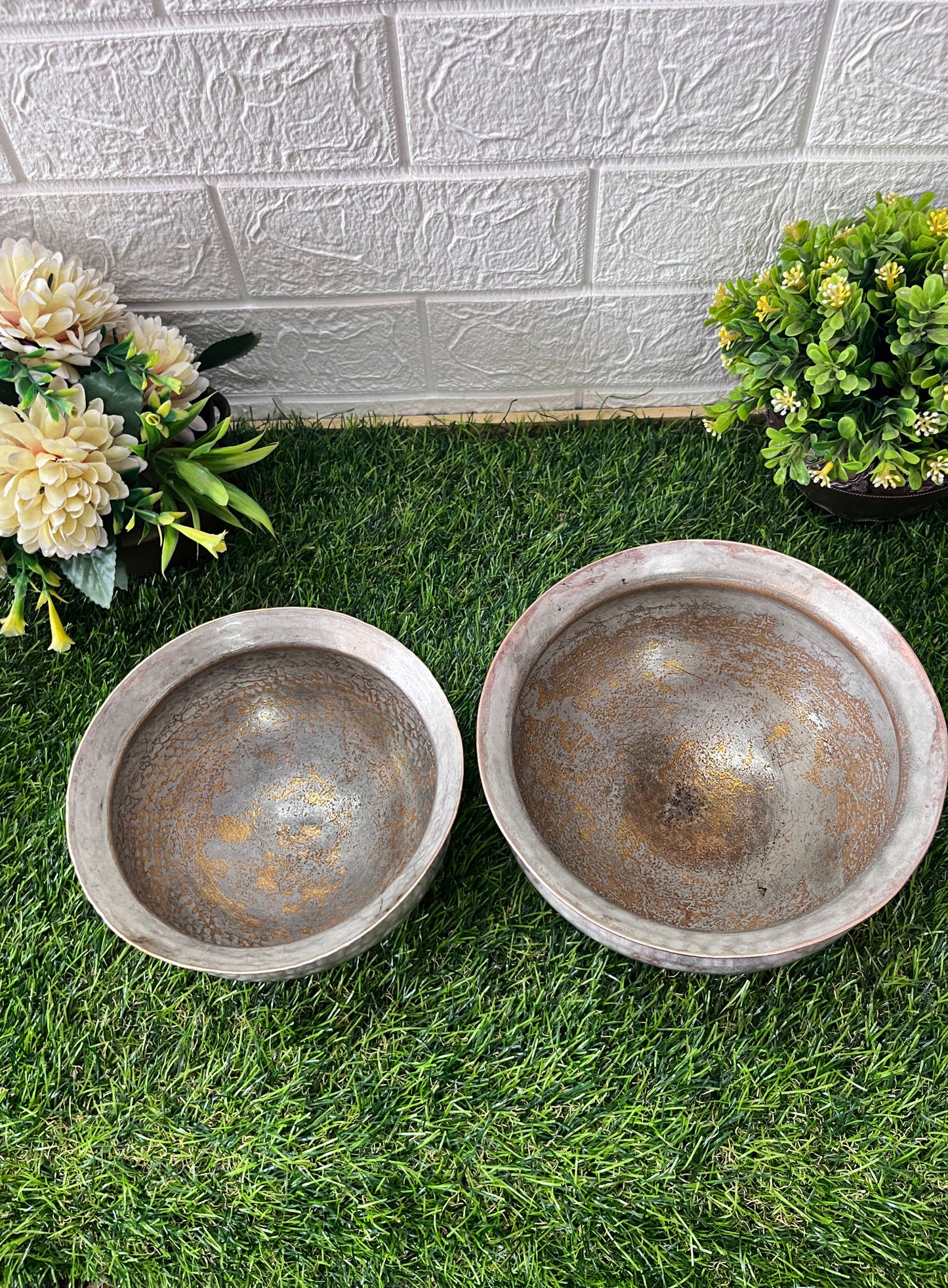 Brass Cooking Bowl In Pair - Antique Tin Coated Tapeli