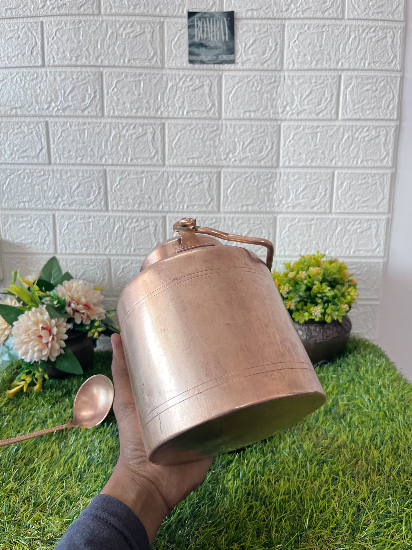 Brass Storage Can With ladle - Antique Storage kettle With Spoon And Lid