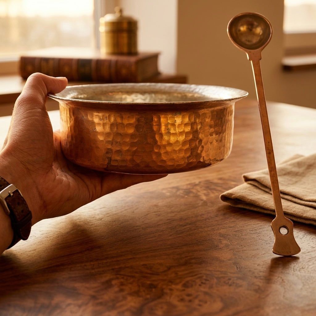 Antique Brass Deg with Ladle | Pital Traditional Cooking Vessel