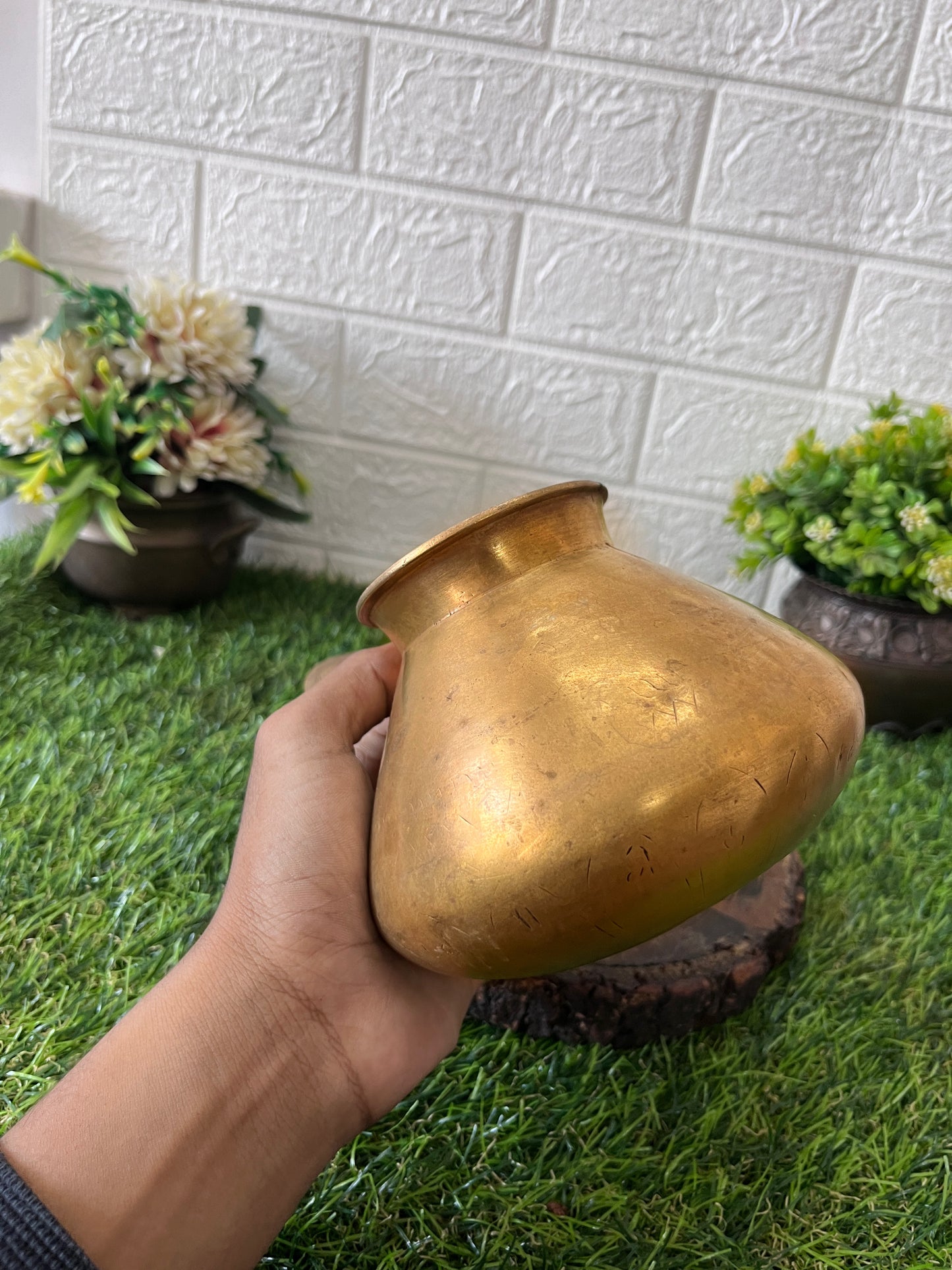 Brass Kalash With Glass - Antique Lota With Pela