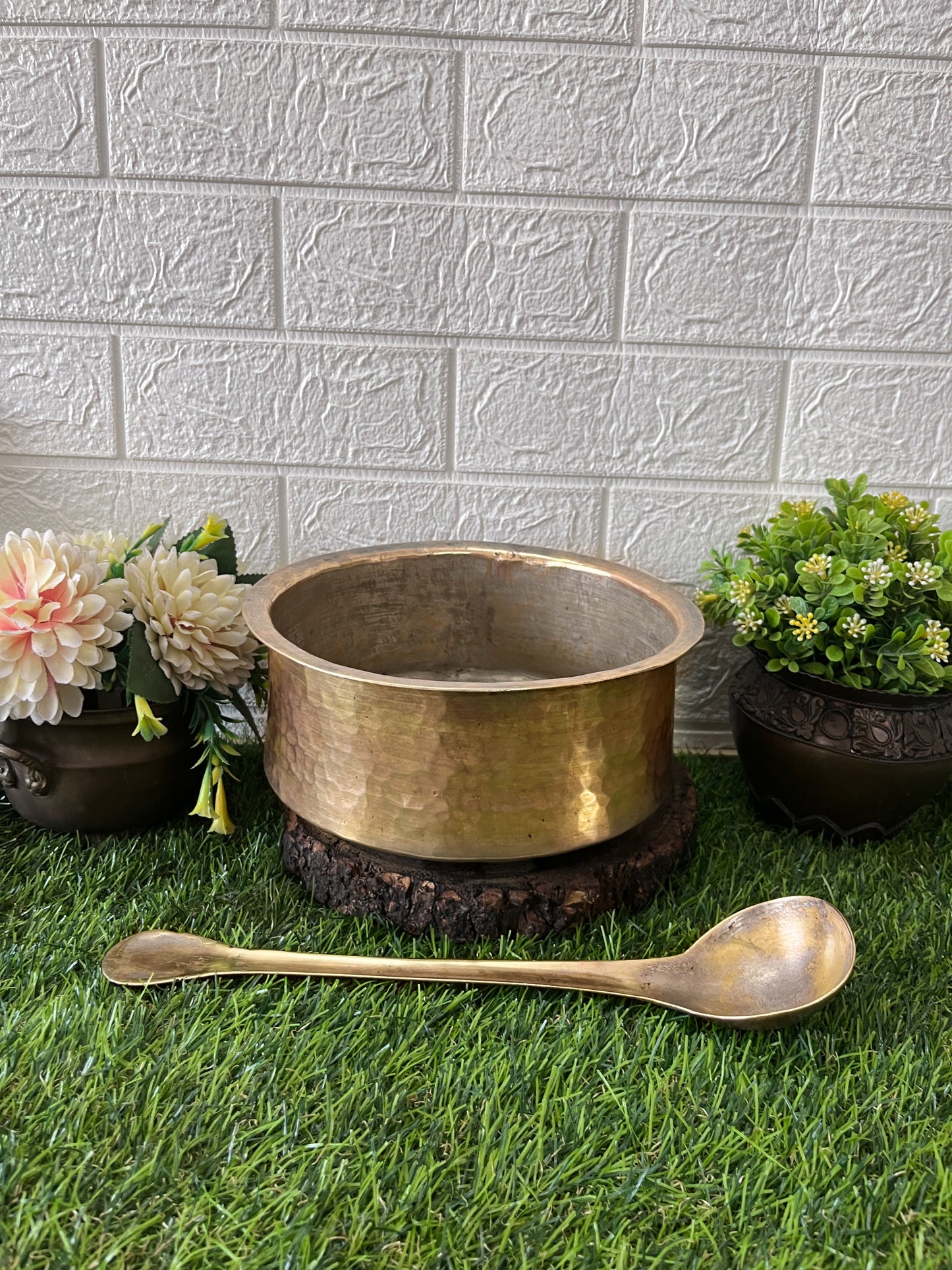 Brass Cooking Bowl With Ladle - Antique Cookware