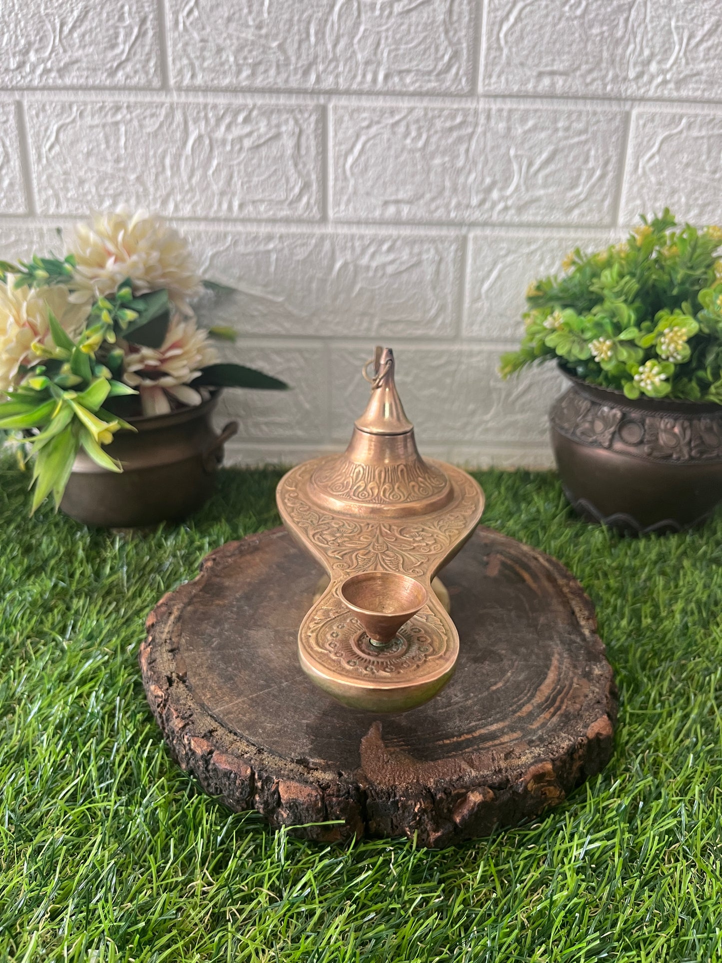 Brass Chirag - Antique Engraved Decor Lamp