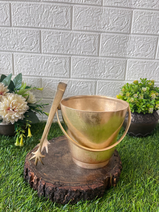 Brass Ice Bucket - Antique Ice Bucket with Tong