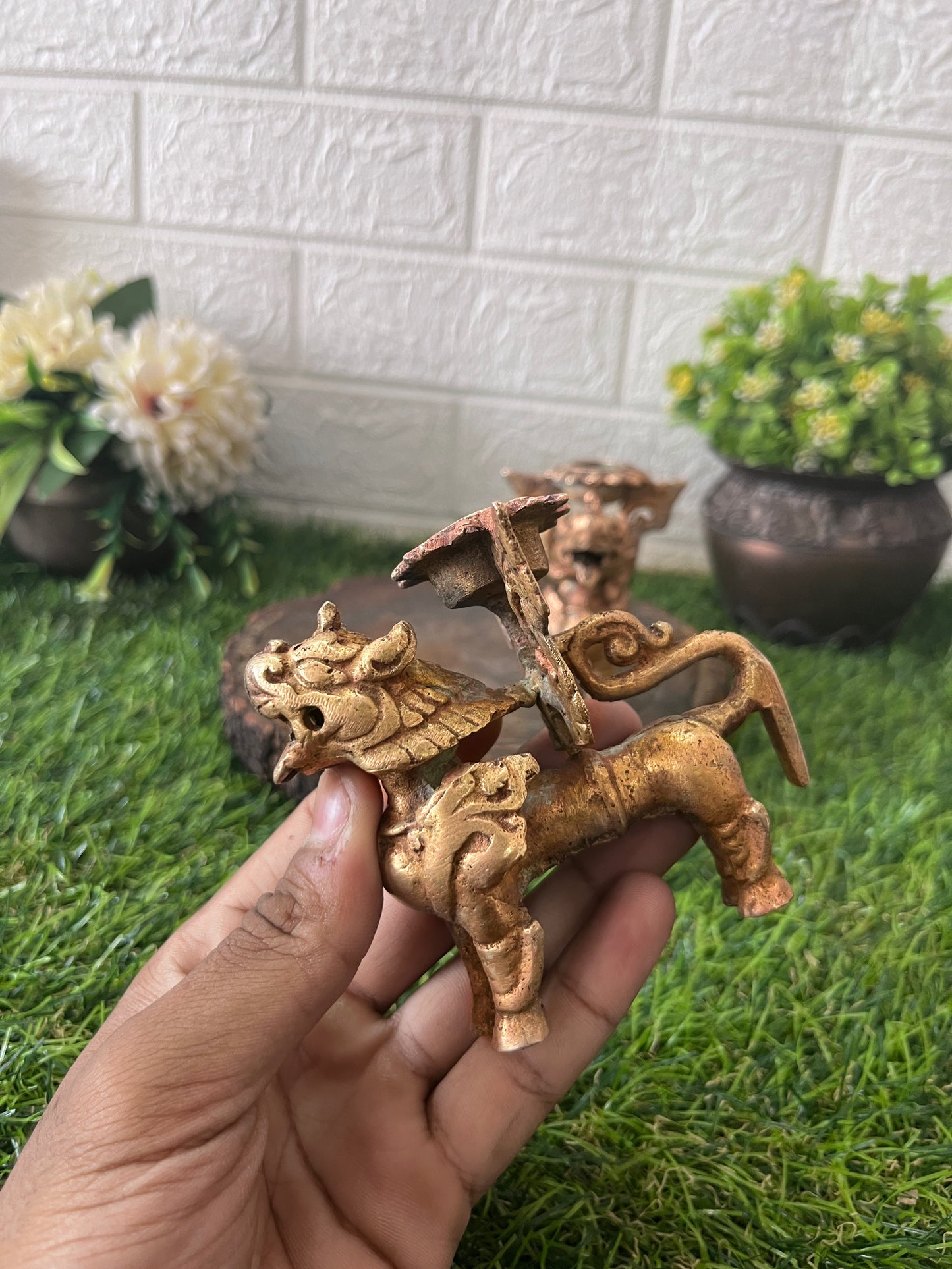 Brass Candle Holder In Pair  - Antique Mombatti Stand