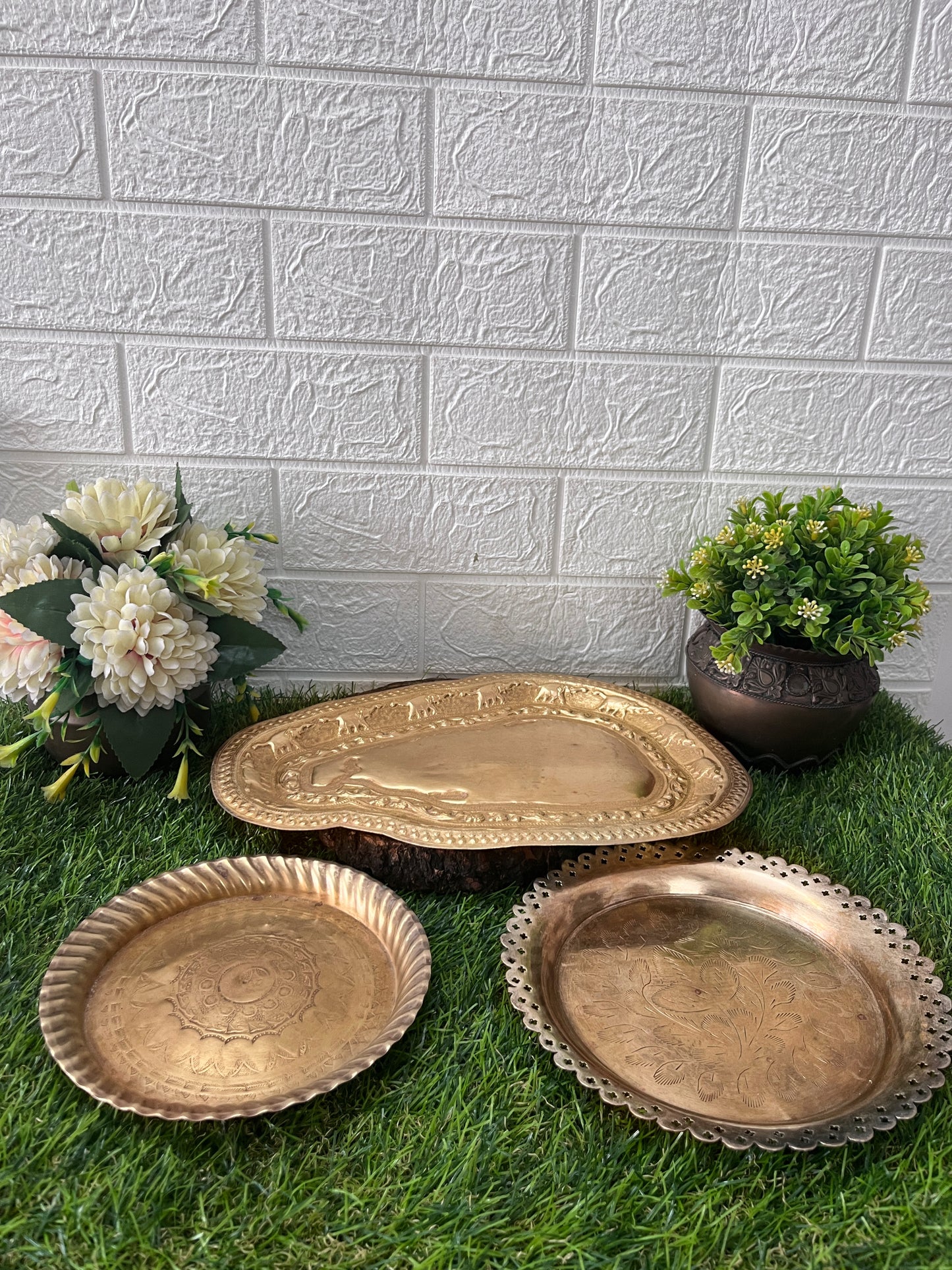 Antique Brass Tray Set  - Serving Item