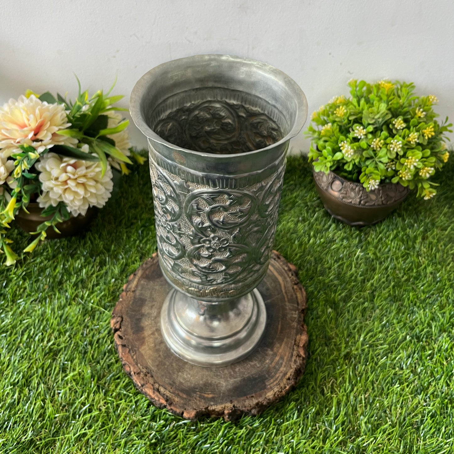 Antique German Silver Engraved Vase