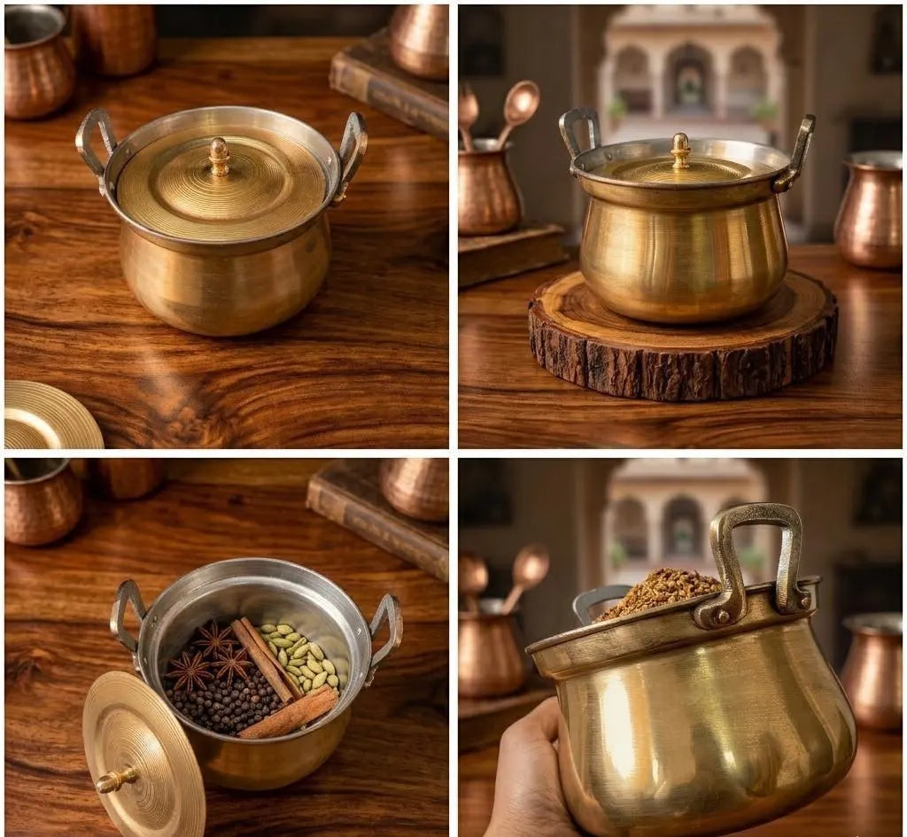 1.5L Brass Vintage Big Size Cha Patra | Shakuntala Vessel - Bombay Antiques Approved - Bombay Antiques