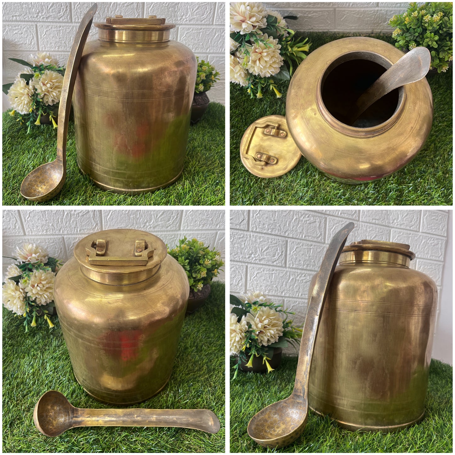 Brass Storage Canister With Ladle - Antique Big Size Storage Item