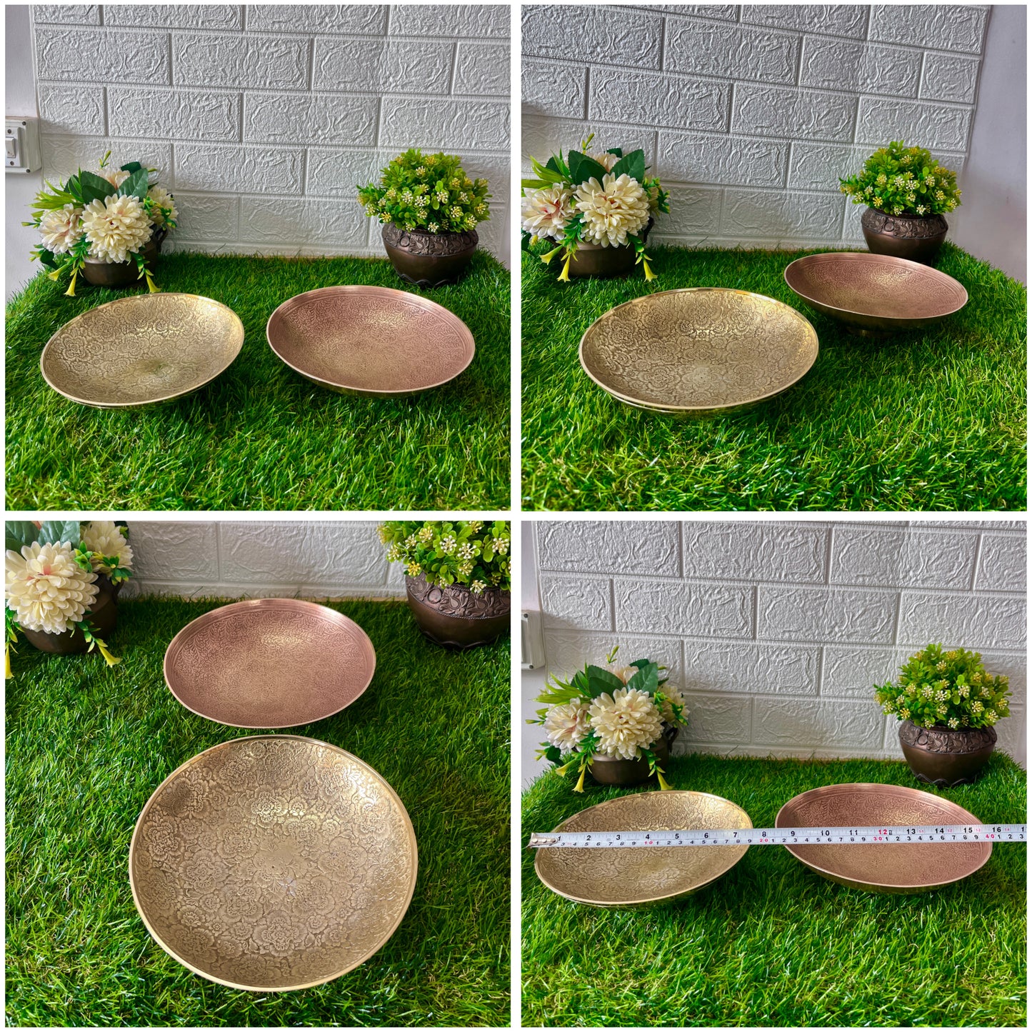 Brass Engraved Plates In Pair - Antique Thali