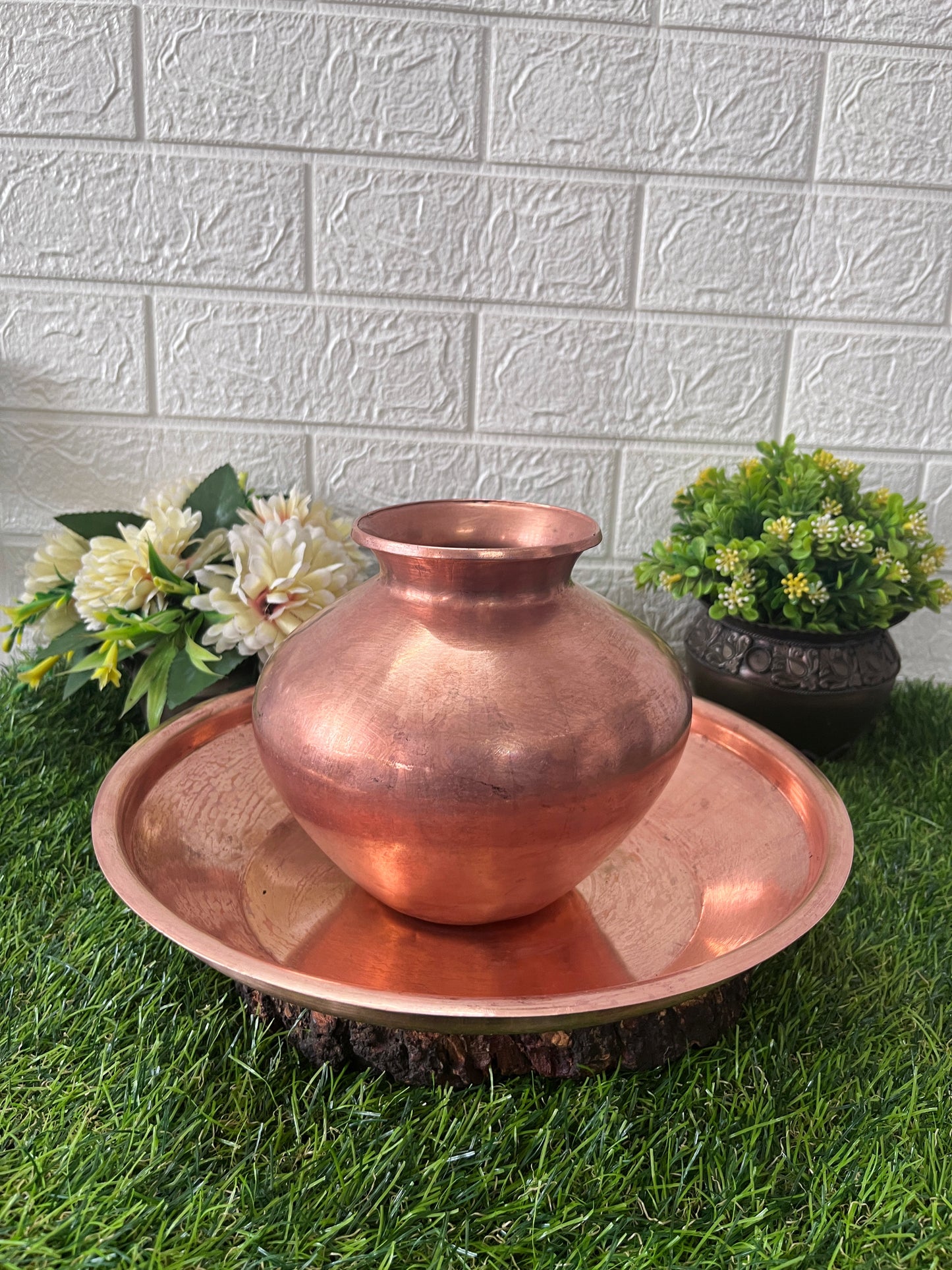 Copper Kalash And Plate - Antique Lota Set