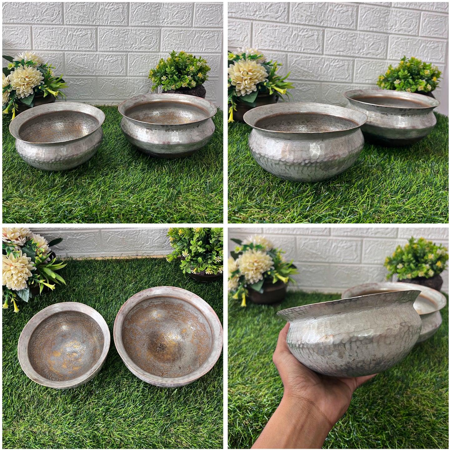 Brass Cooking Bowl In Pair - Antique Tin Coated Tapeli