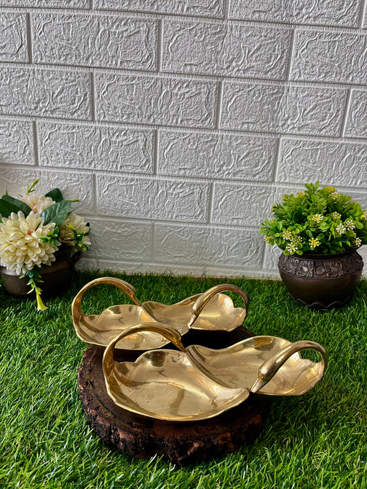 Antique Brass Swan Shaped Serving Bowls In Pair