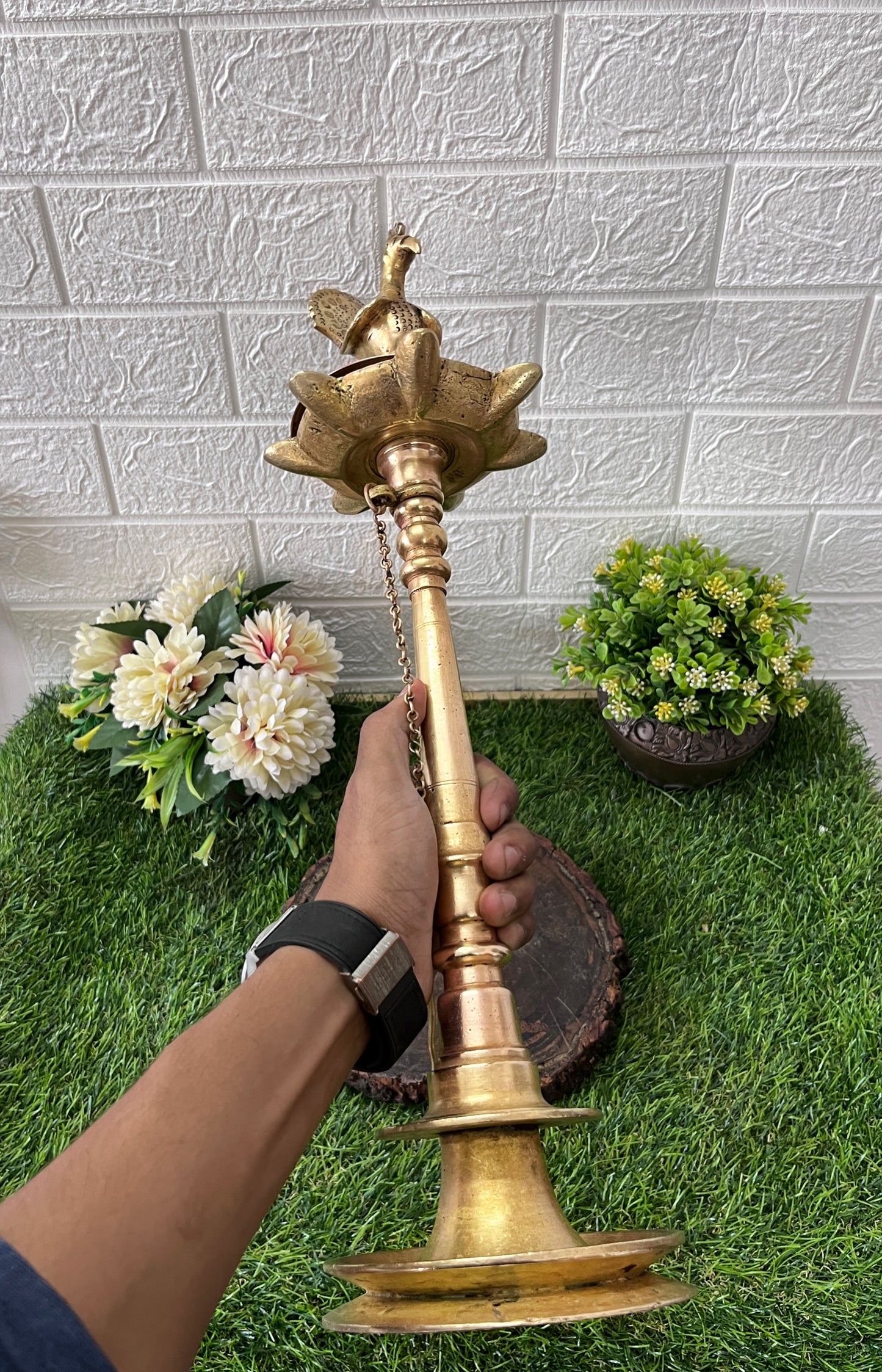 Brass Peacock Samay - Antique 7 Wicks Oil Lamp