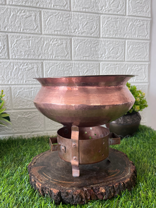 Copper Cooking Bowl With Burner - Antique Cooking Item