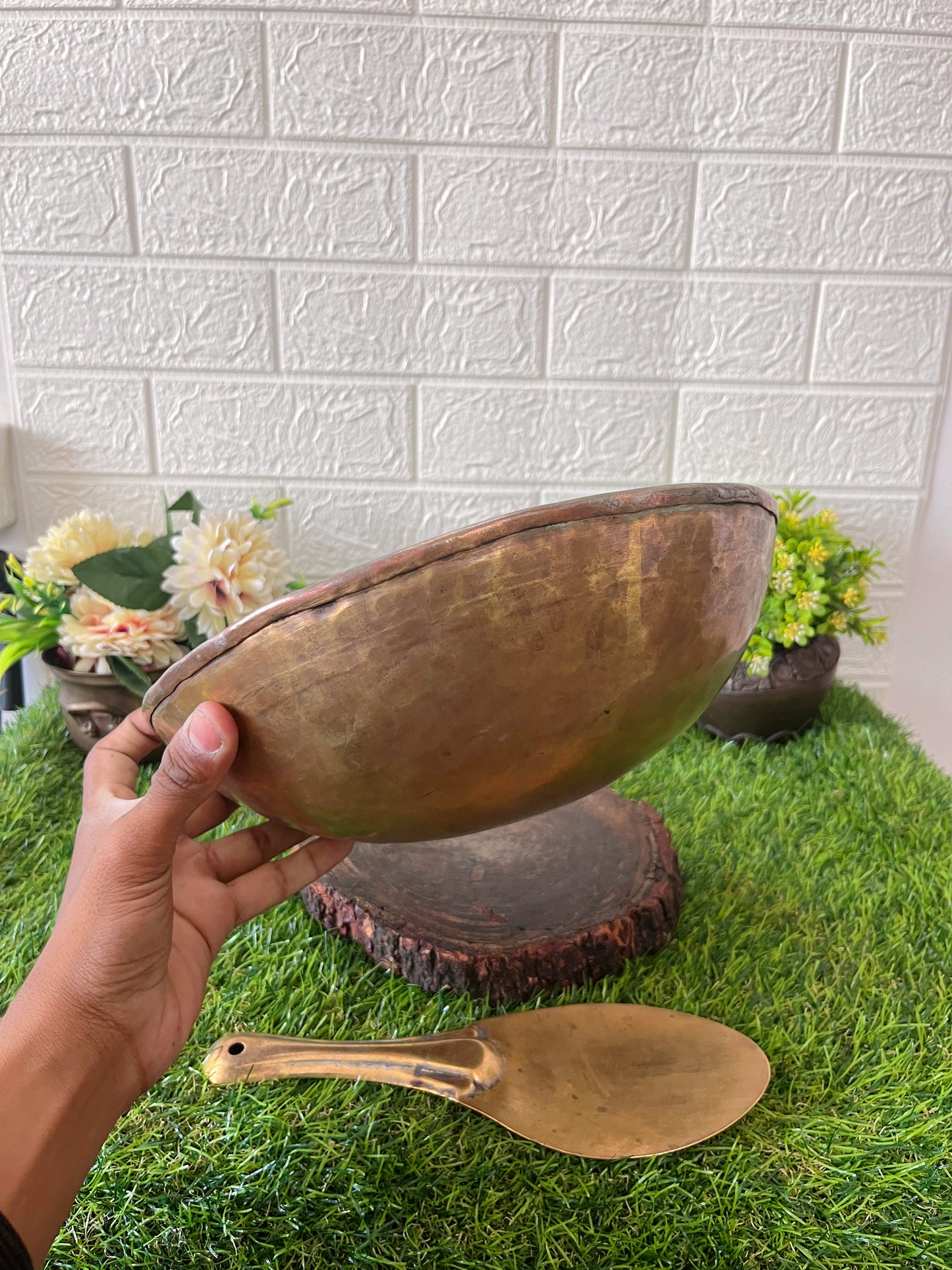 Brass Kadai With Spoon - Antique Cooking Bowl