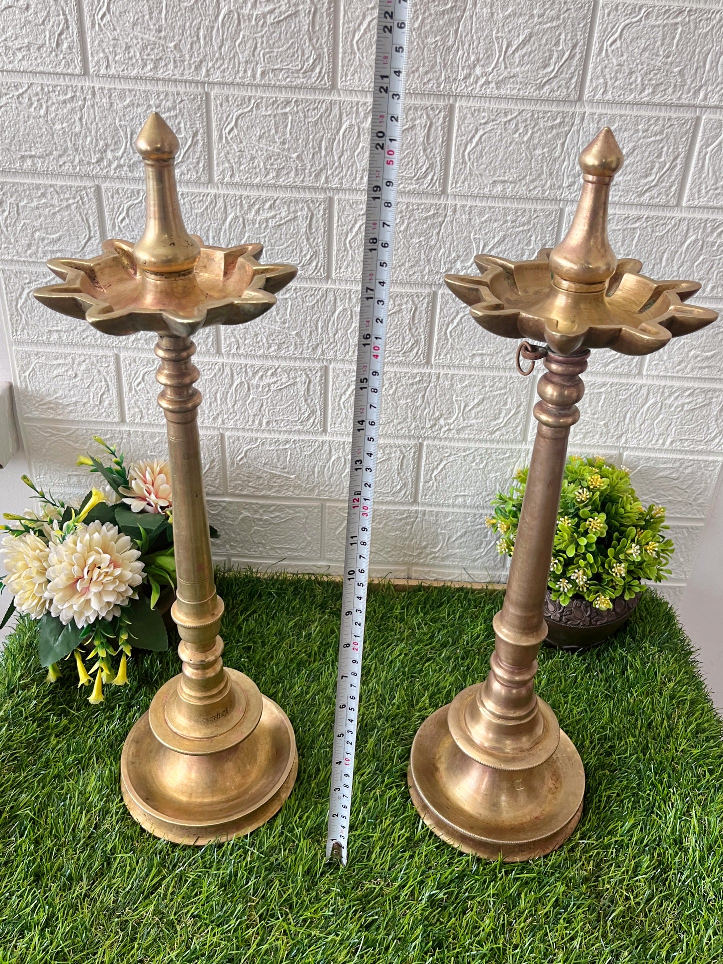 Brass Samay In Pair - Antique Brass Heavy Oil Lamps