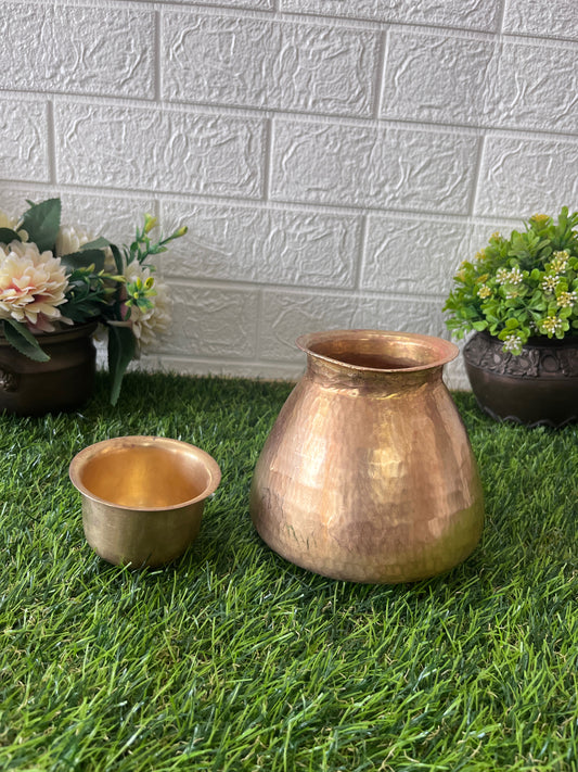 Brass Kalash With Glass- Antique Lota With Pela