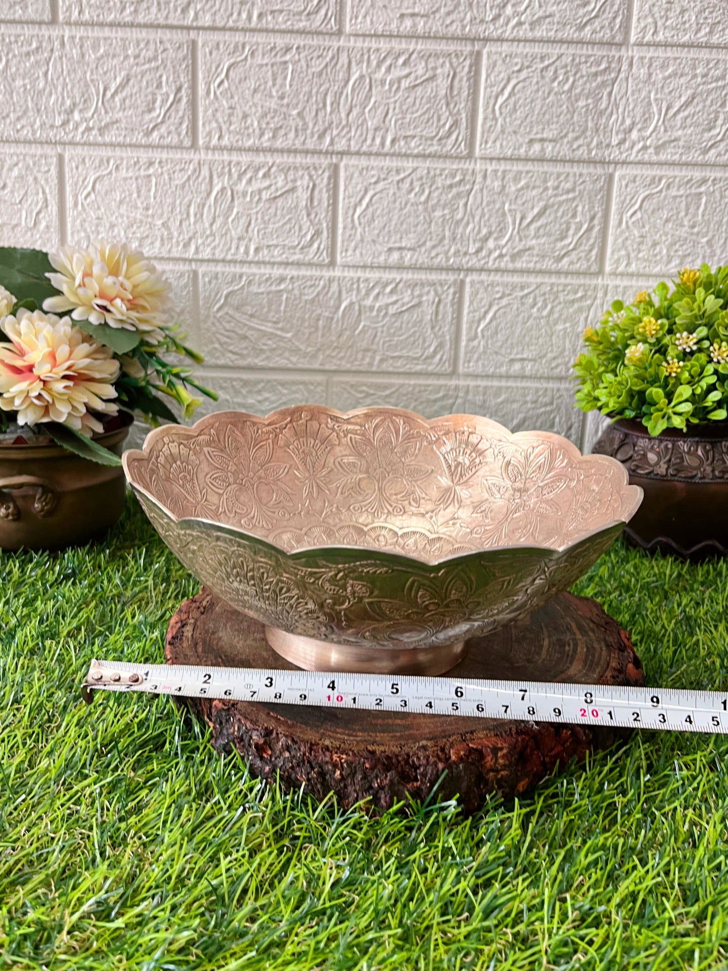 Brass Engraved Fruit Bowl - Antique Serving Item