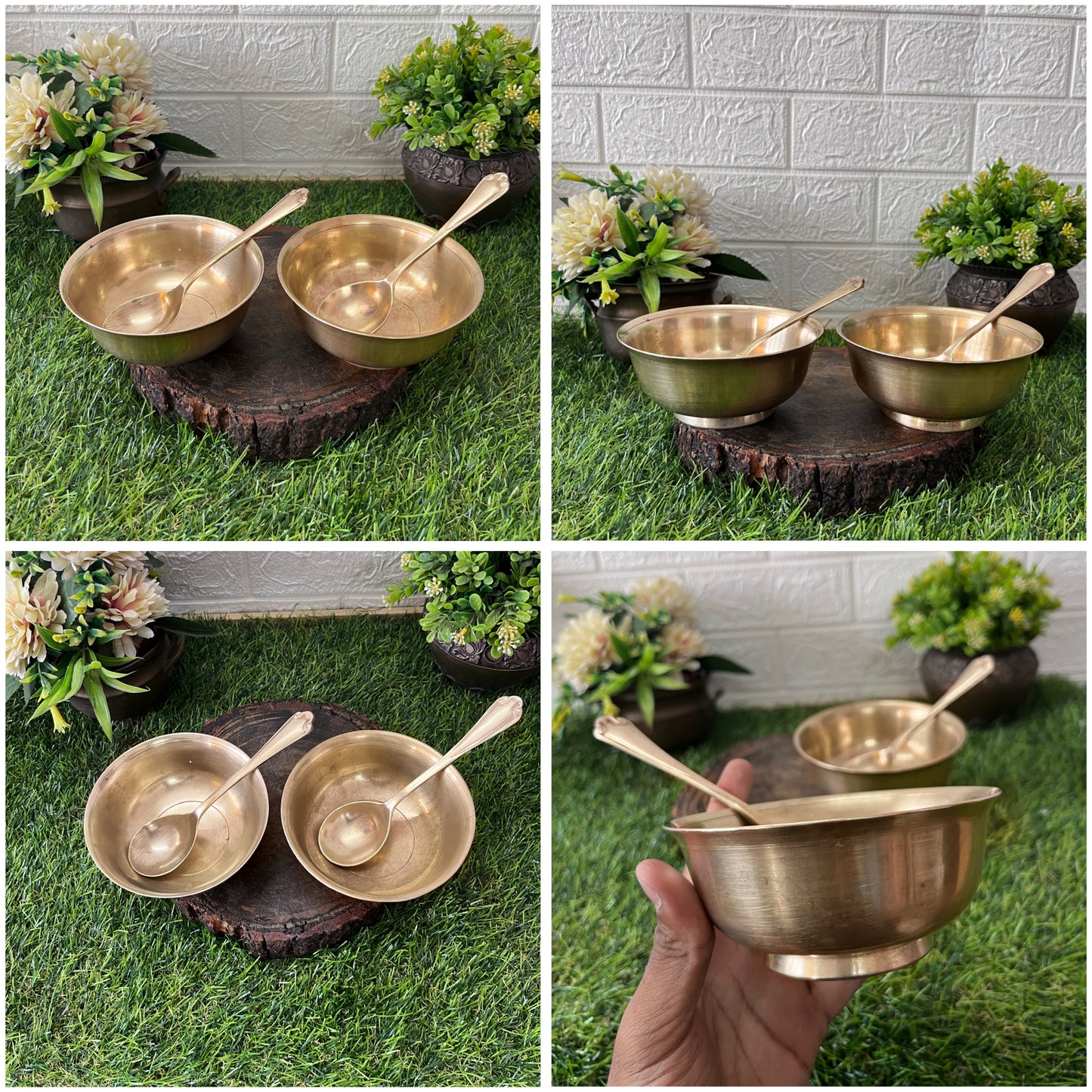 Bronze Serving Bowls With Spoon - Antique Serving Items In Pair