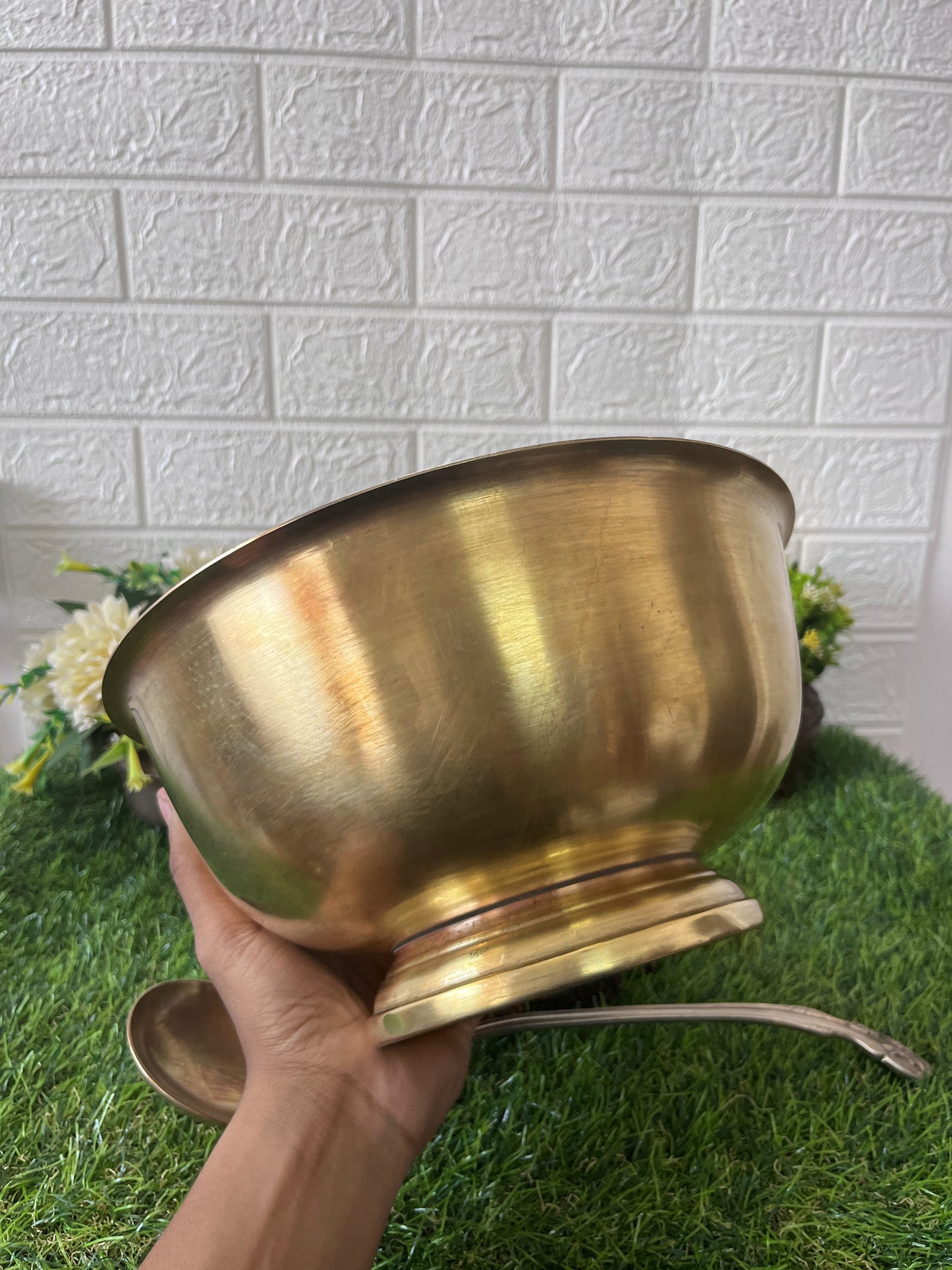 Big Brass Serving Bowl With Ladle - Antique Serving Item