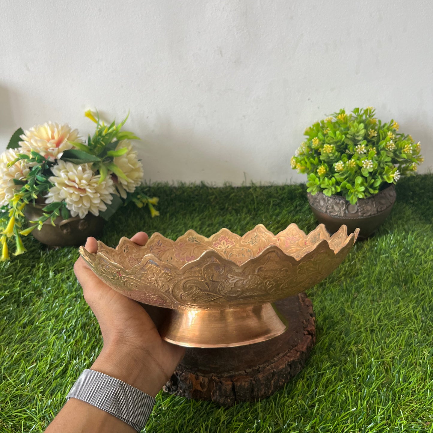 Antique Brass Engraved Fruit Bowl