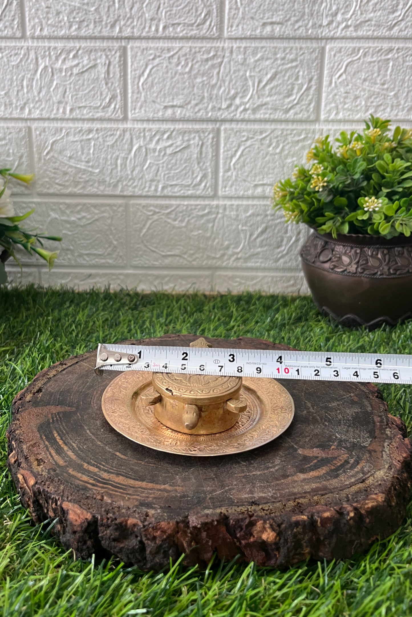 Brass Turtle Box - Antique Kumkum Container With Plate