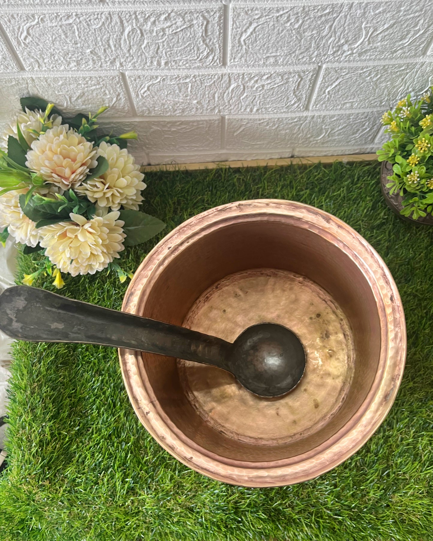 Antique Brass Long Cooking Bowl With Ladle