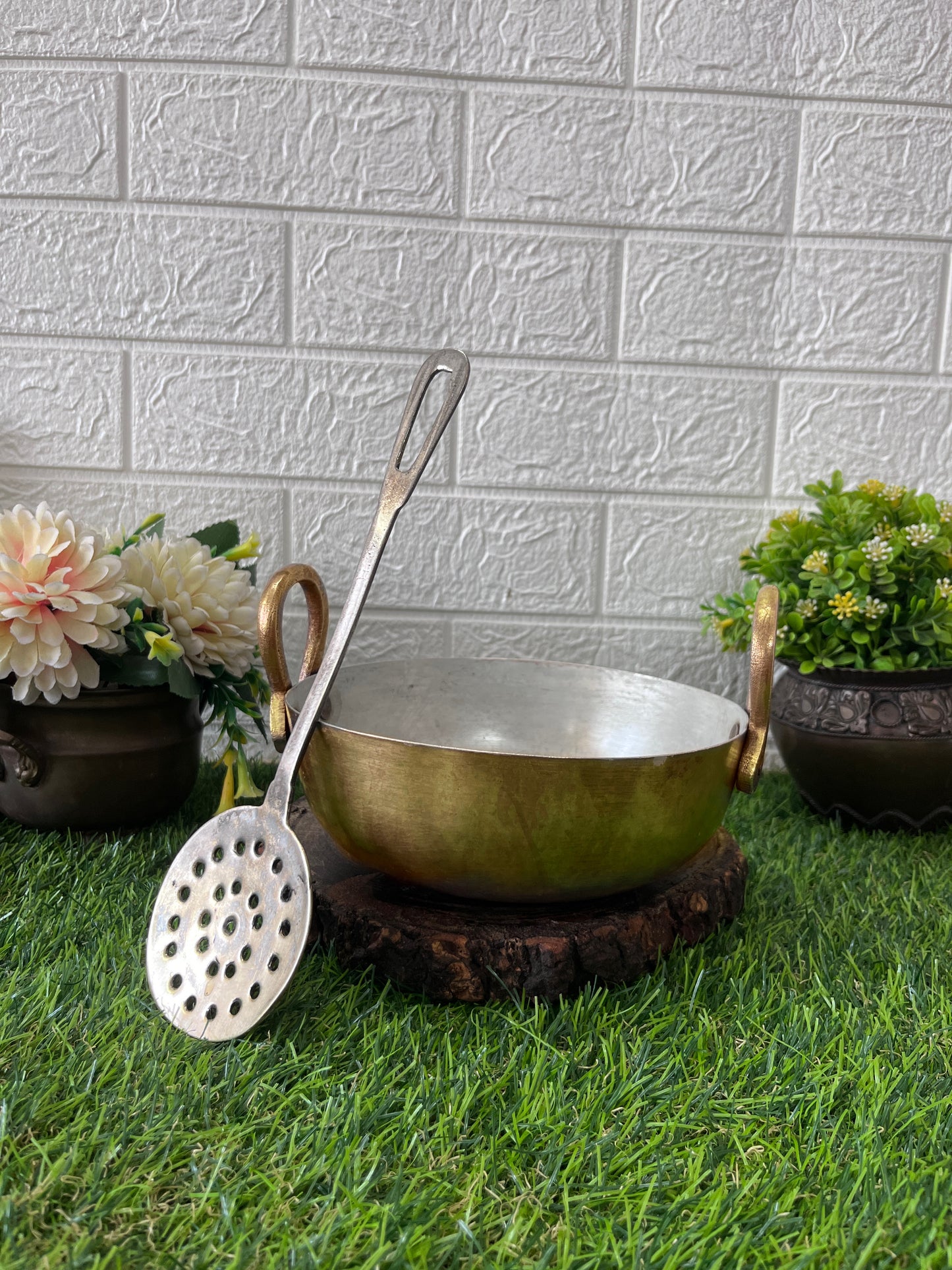 Brass Kadai With Ladle - Antique Cookware