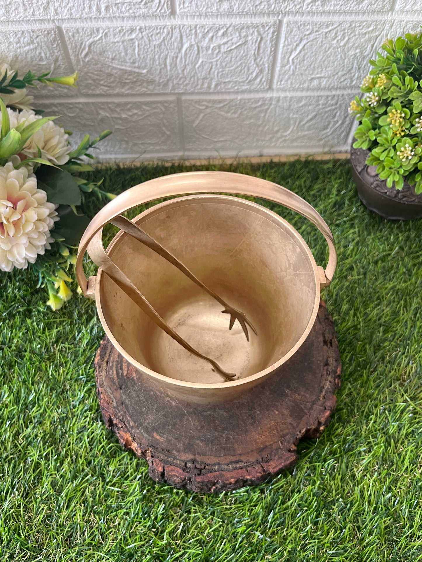 Brass Ice Bucket - Antique Ice Bucket with Tong