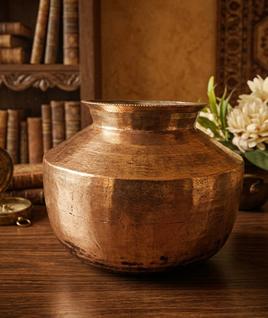 Brass Cooking Pot by Bombay Antiques | Kitchen Vessel | Pital Lota | Kalash | Traditional Item for Kitchen
