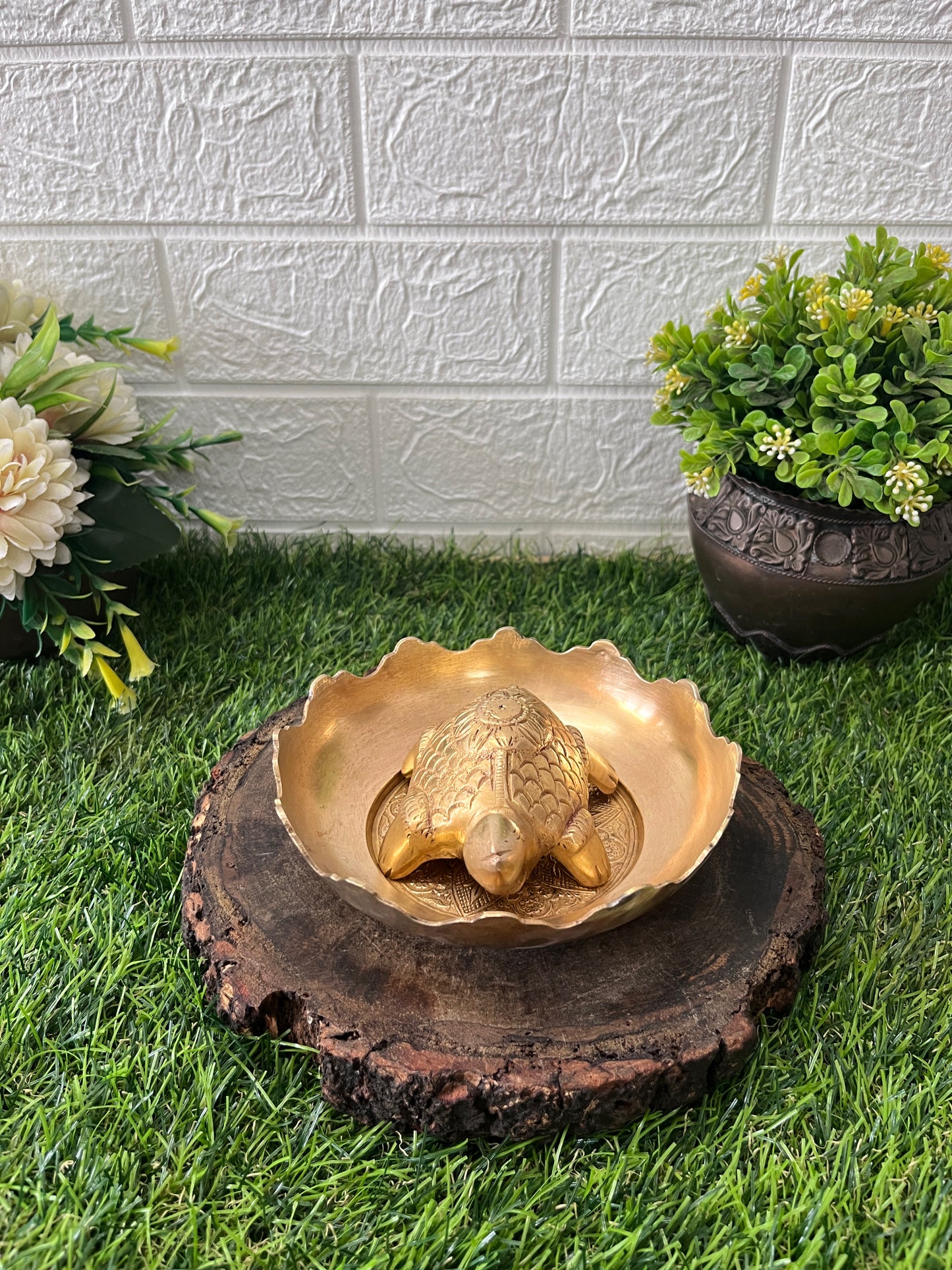 Brass Turtle With Bowl  - Antique Animal Figurine