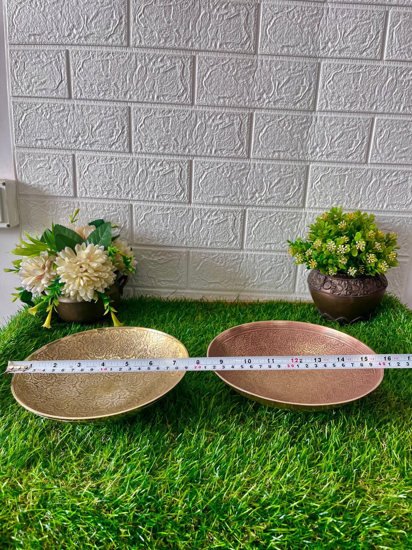 Brass Engraved Plates In Pair - Antique Thali