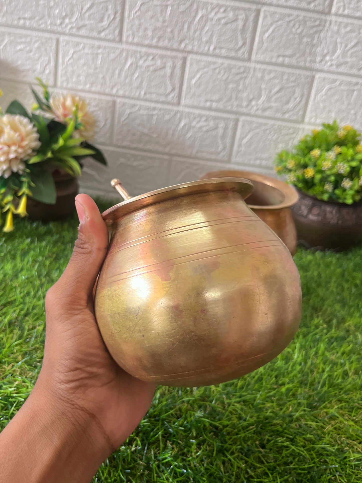 Brass Bowl With Stick - Antique Kalash In Pair