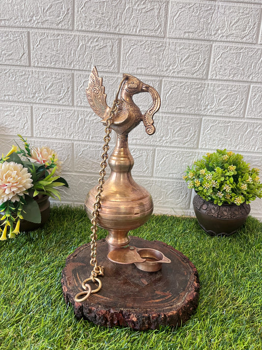 Brass Peacock Hanging Diya - Antique lamandiva