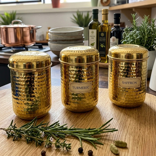 Brand New Brass Storage Box Set of 3 | Traditional Kitchen Storage & Decor Set
