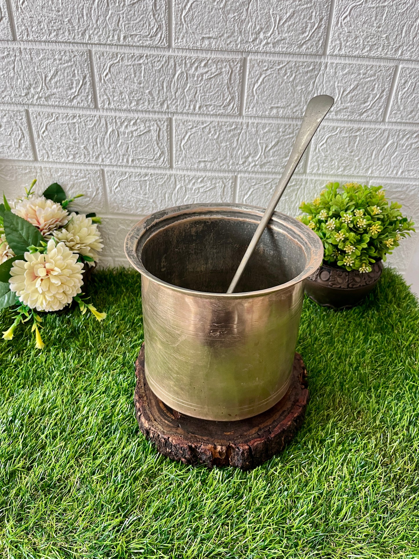 Antique Brass Long Cooking Bowl With Ladle