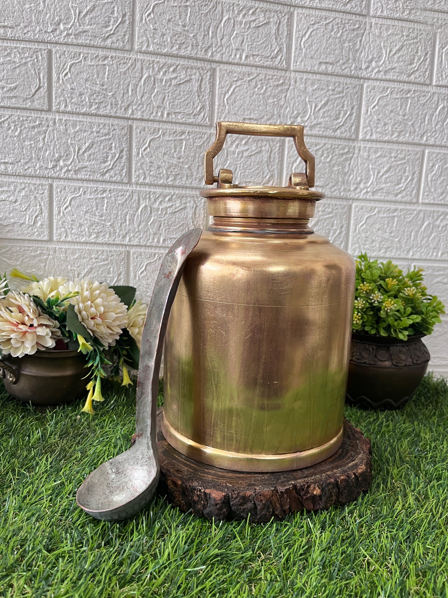 Brass Cannister With Lid And Ladle - Antique Storage Item