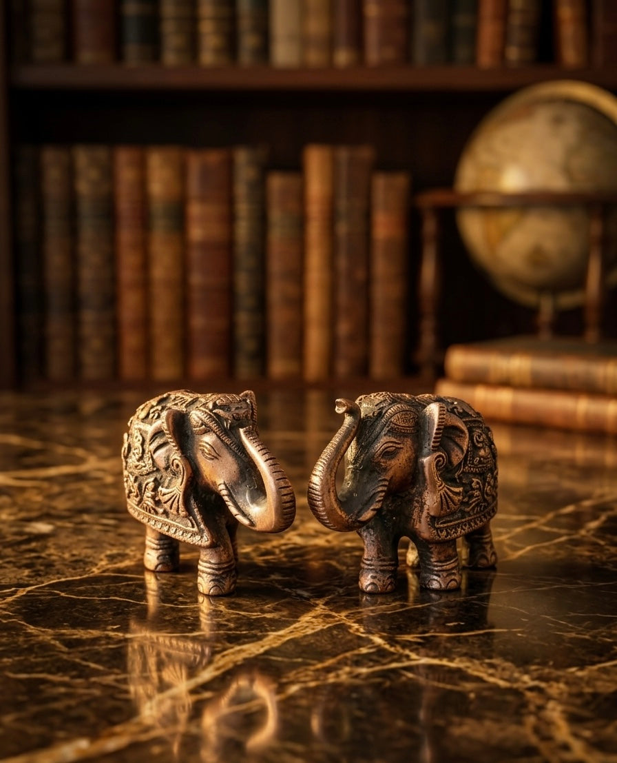 Brass Elephant - Antique Small Elephant In Pair