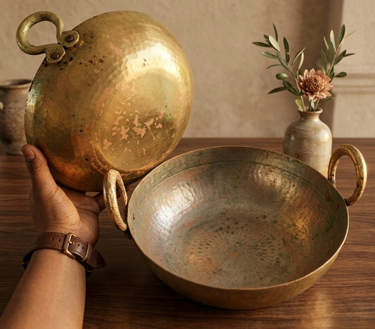 Antique Brass Cooking Kadai in Pair | Pital Cooking Items | Kitchen Utensils