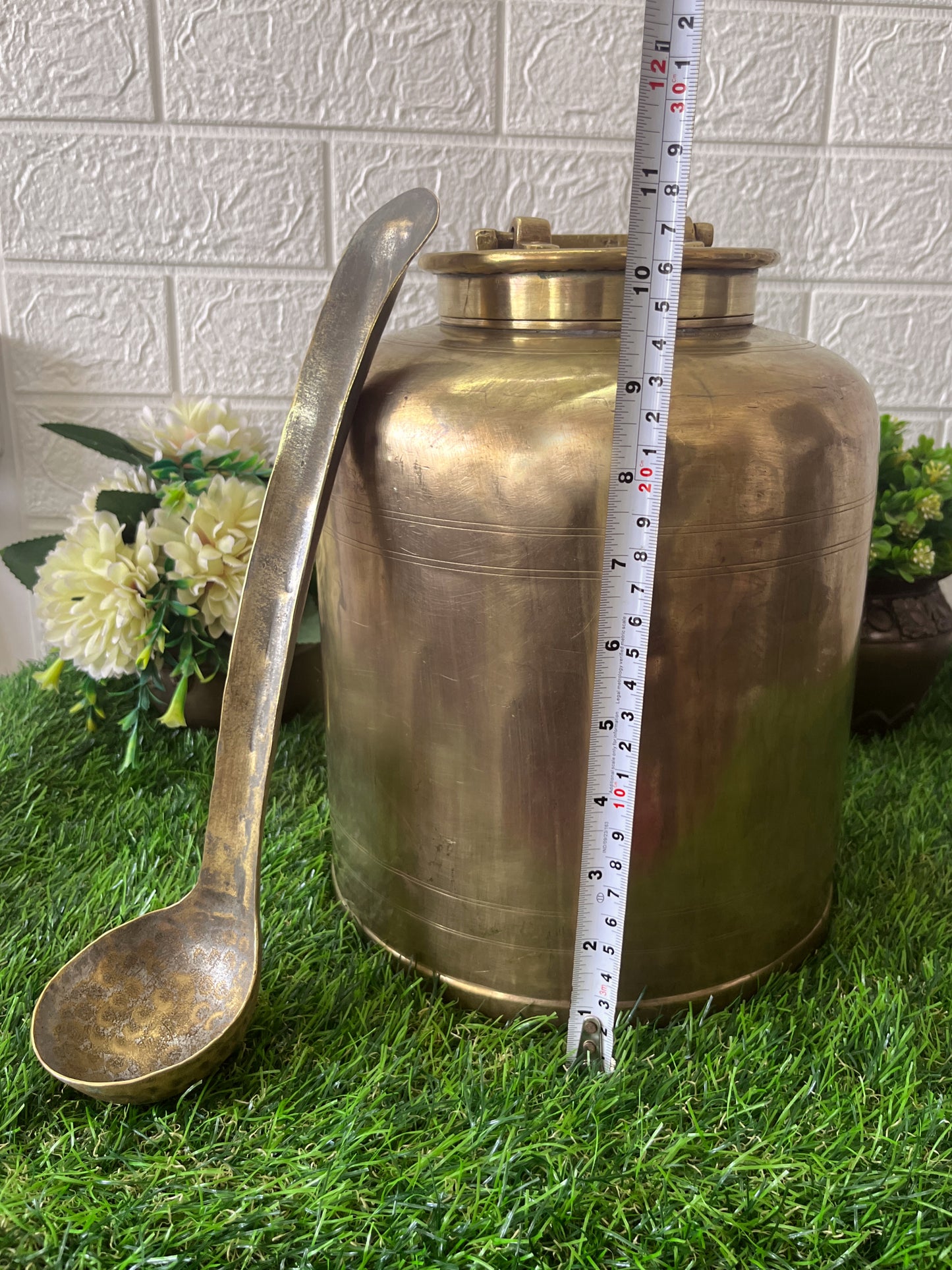 Brass Storage Canister With Ladle - Antique Big Size Storage Item