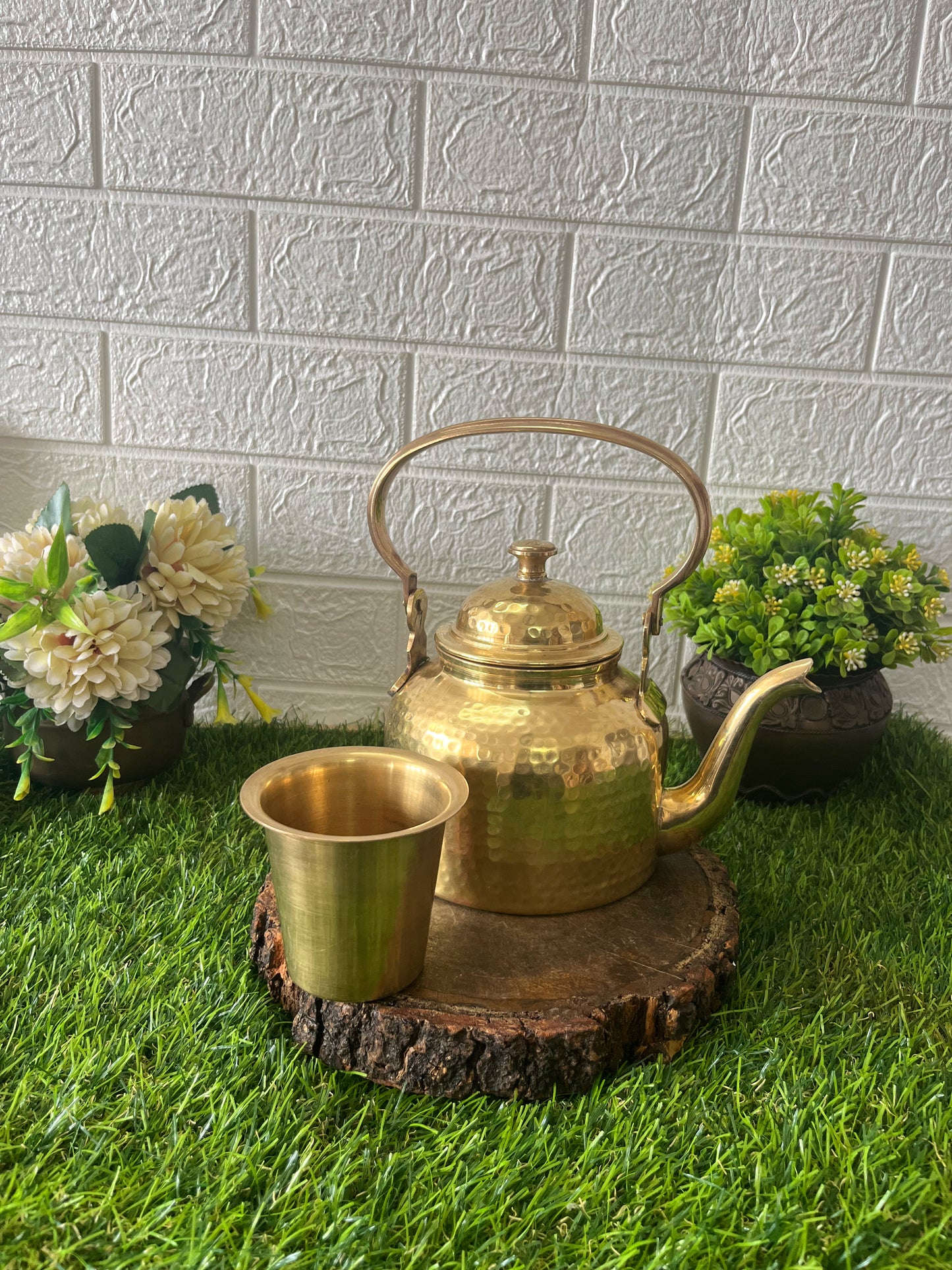 Antique Brass Kettle With Glass