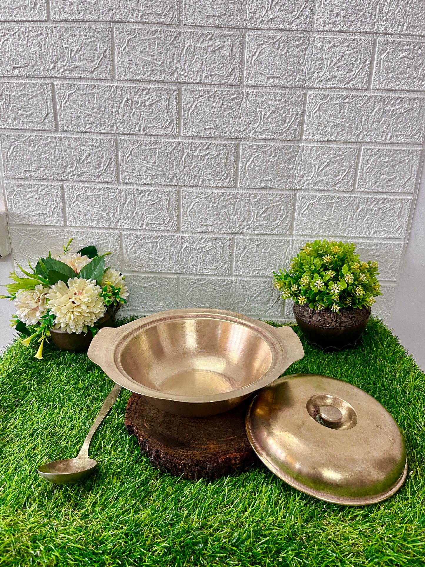 Antique Brass Serving Bowl With Spoon