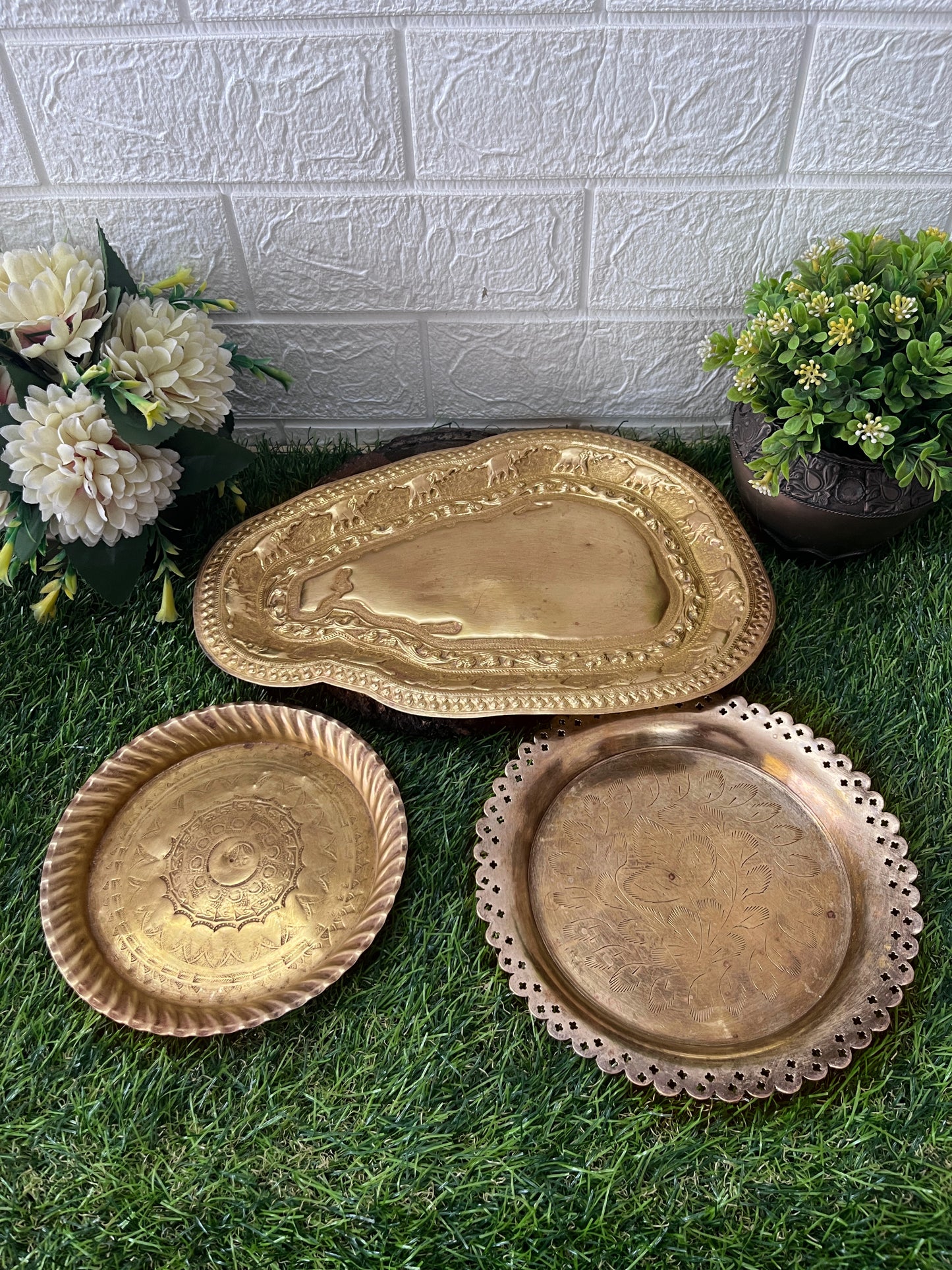 Antique Brass Tray Set  - Serving Item