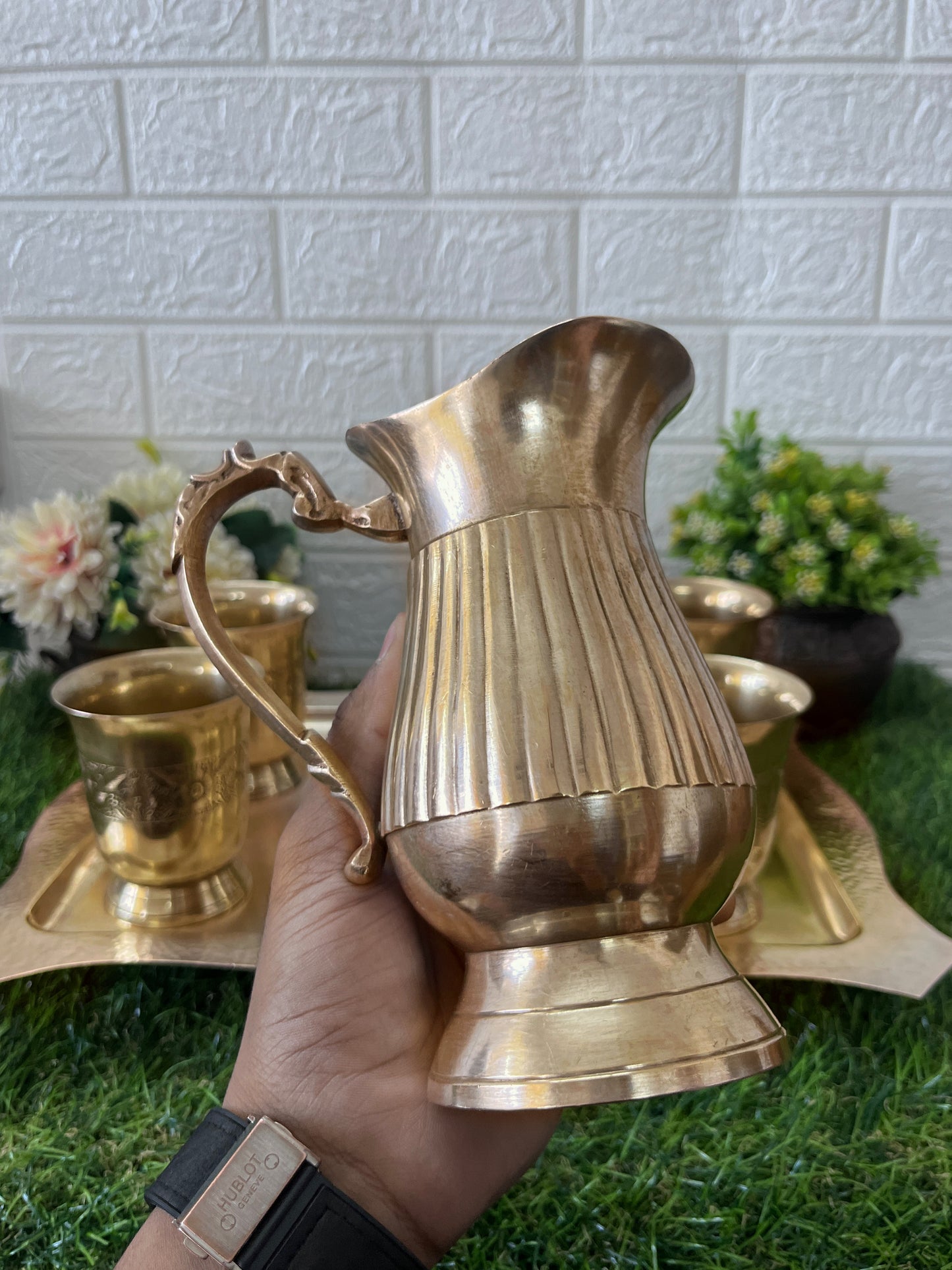 Brass Refreshment Set - Antique Jug & Glass Set